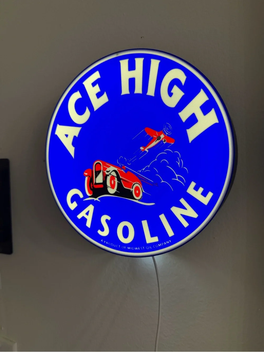 Ace High Gasoline Blue and Red Wall Sign by